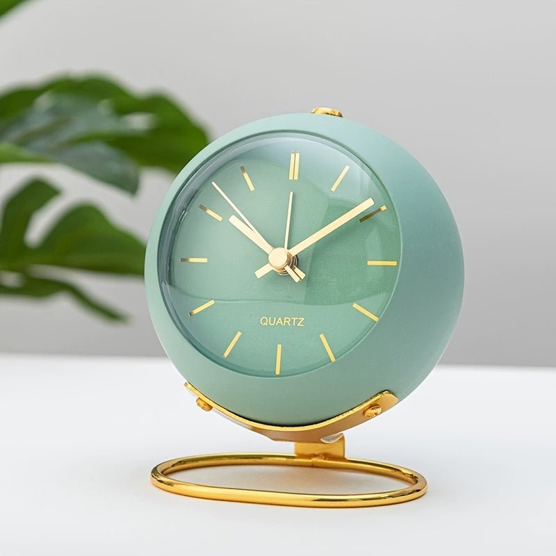 Vintage analog desk alarm clock with loud twin bells, perfect for bedroom, home office decor. Battery operated.