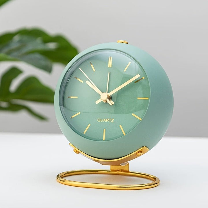 Vintage analog desk alarm clock with loud twin bells, perfect for bedroom, home office decor. Battery operated.