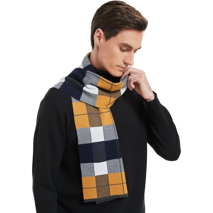 Classic black men's cashmere winter scarf, soft & warm luxury accessory for cold weather fashion.