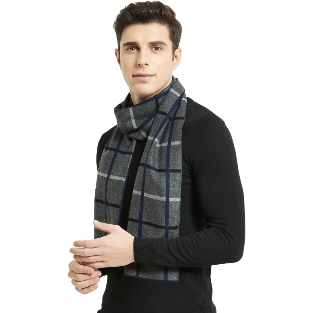Classic plaid men's cashmere winter scarf, combining warmth, luxury, and timeless fashion appeal.