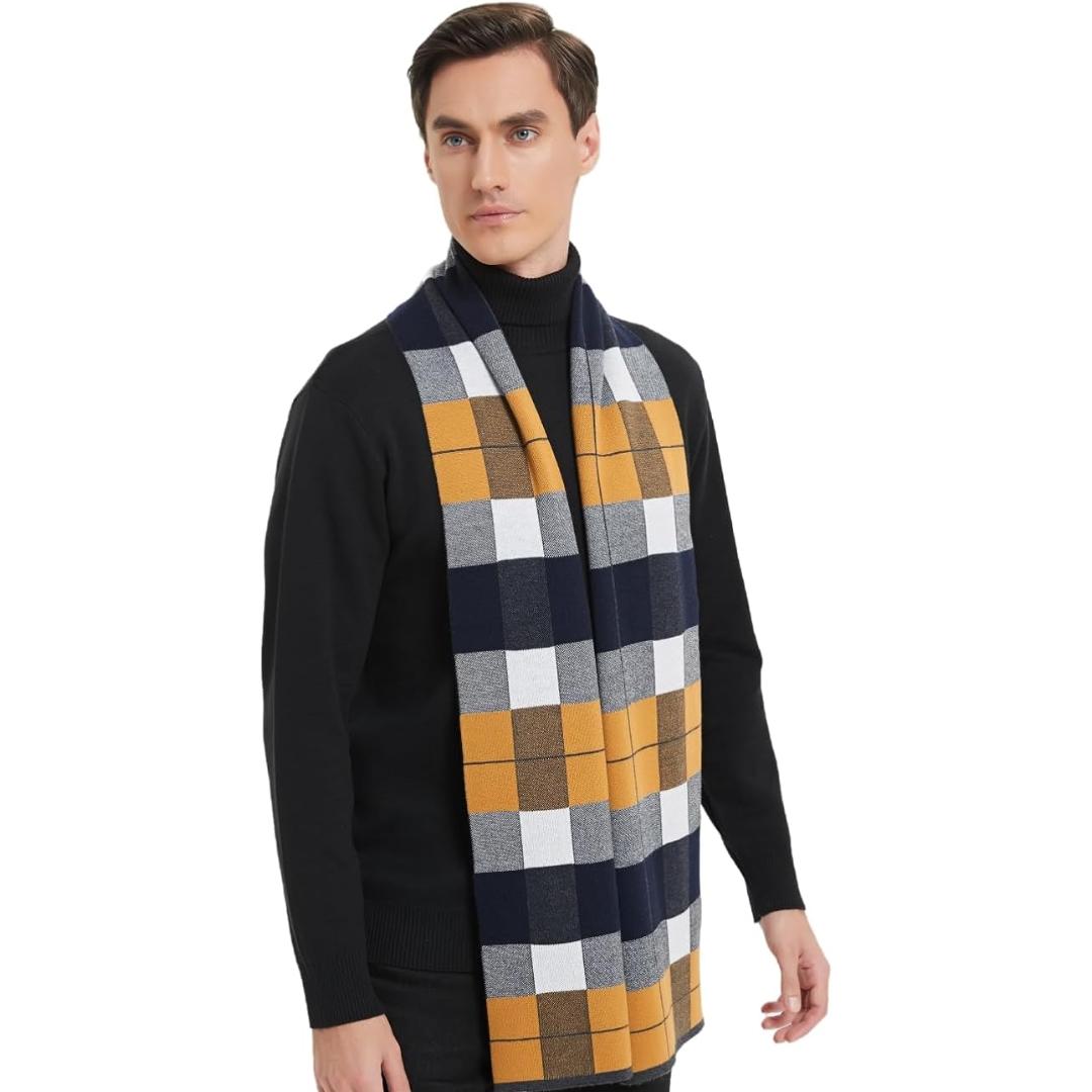 Elegant navy blue men's cashmere scarf, premium gift for him, perfect for warmth & style.