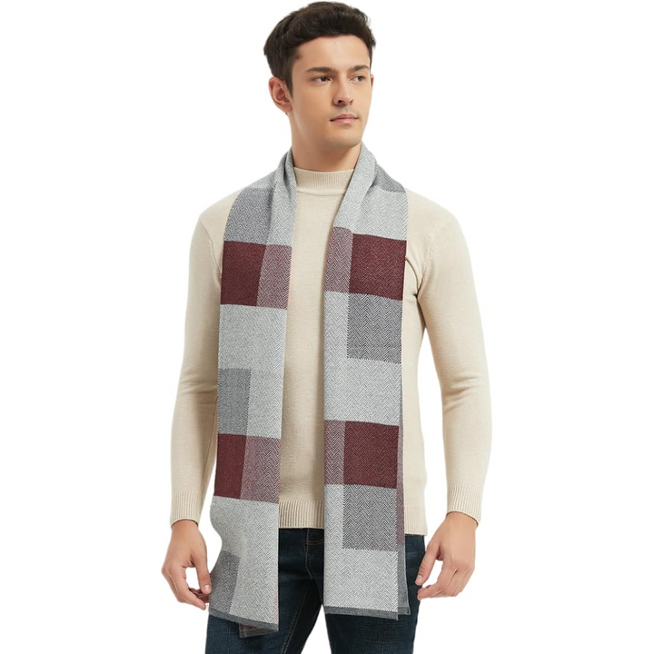 Men's premium cashmere scarf in classic black, providing ultimate warmth, softness & elegant winter style.