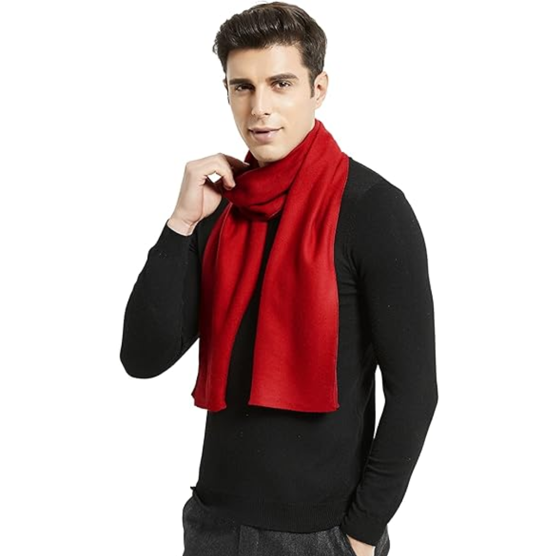 Grey men's pure cashmere winter scarf, ultra-soft and warm, a timeless luxury fashion accessory.