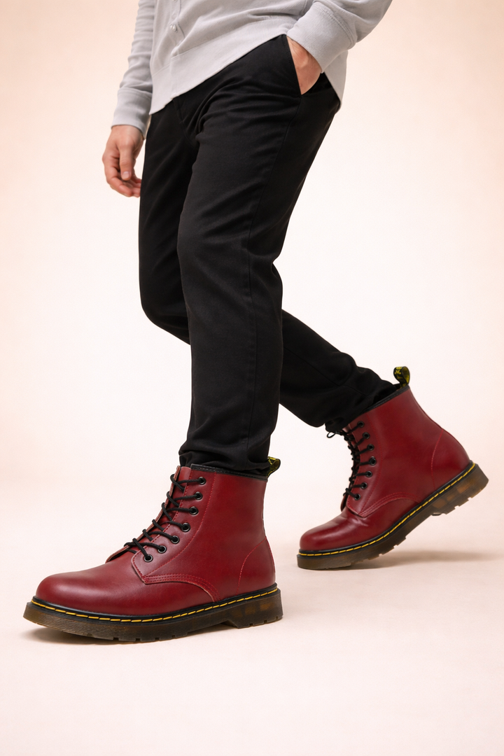 Versatile mens combat boots, lace-up design for timeless street style, warm & durable everyday wear.