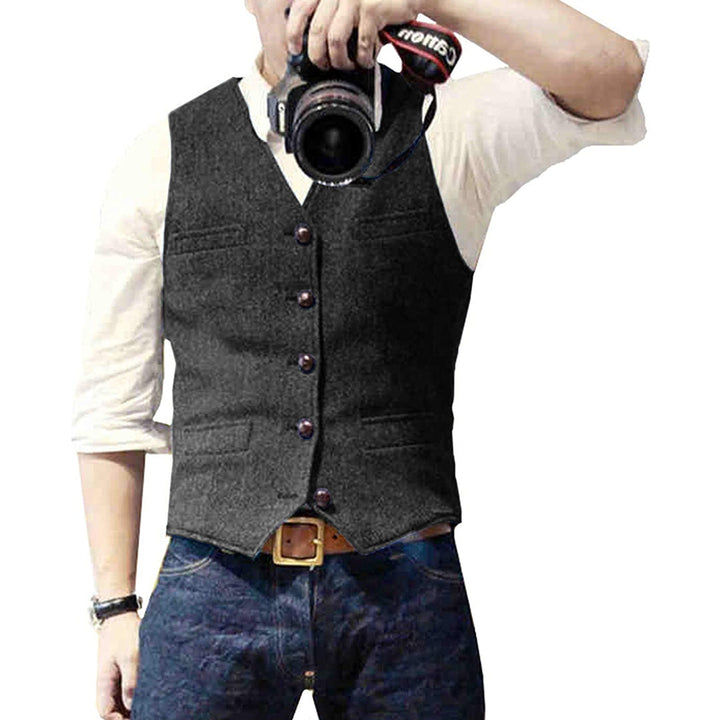 Men's blue denim vest with button-up closure, classic style for everyday casual outfits.
