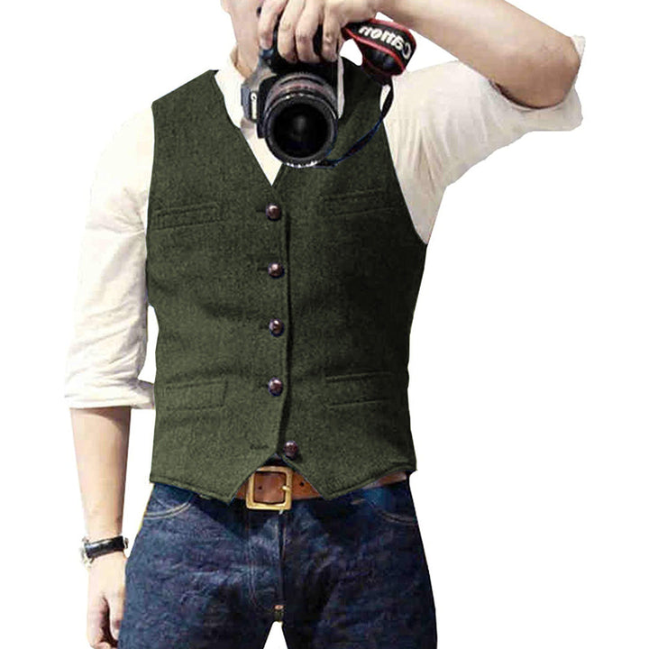 Men's classic button-up denim vest, ideal for stylish casual layering. Mason brand menswear.