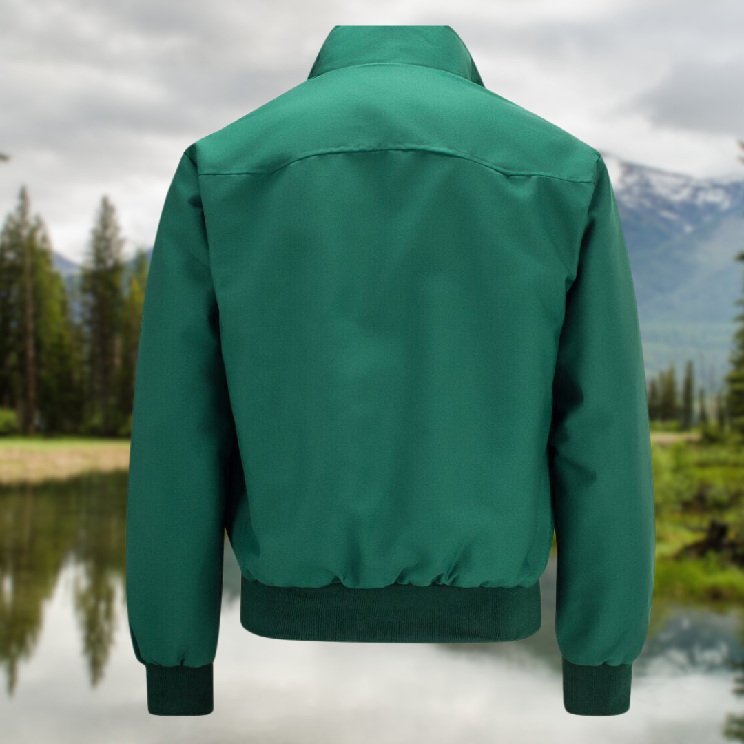 Man walking in a versatile Men's Harrington Jacket, embodying casual sophistication and timeless style.