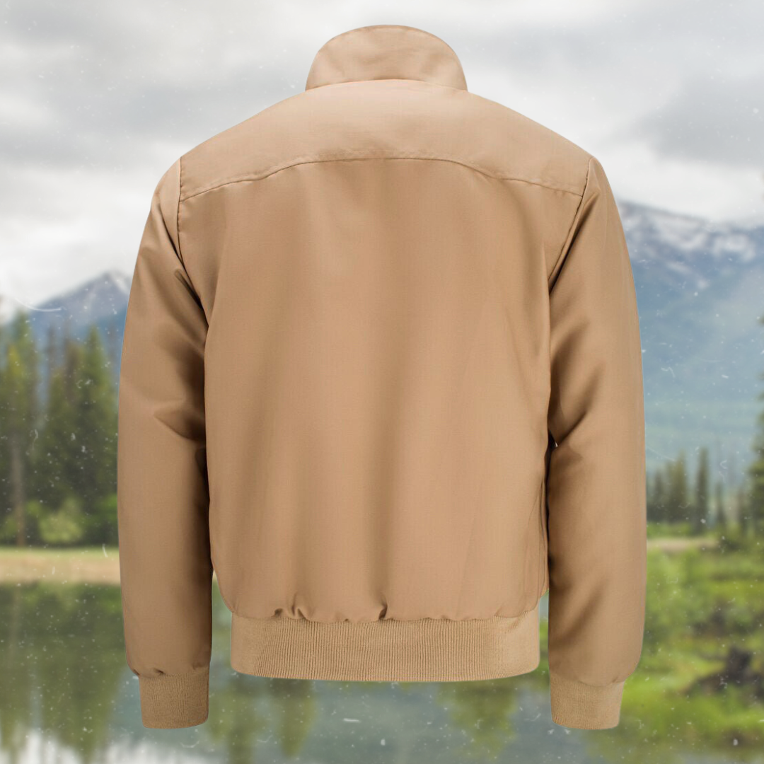 Full-length shot of a Men's Classic Harrington Jacket, showcasing its iconic silhouette and versatile design.