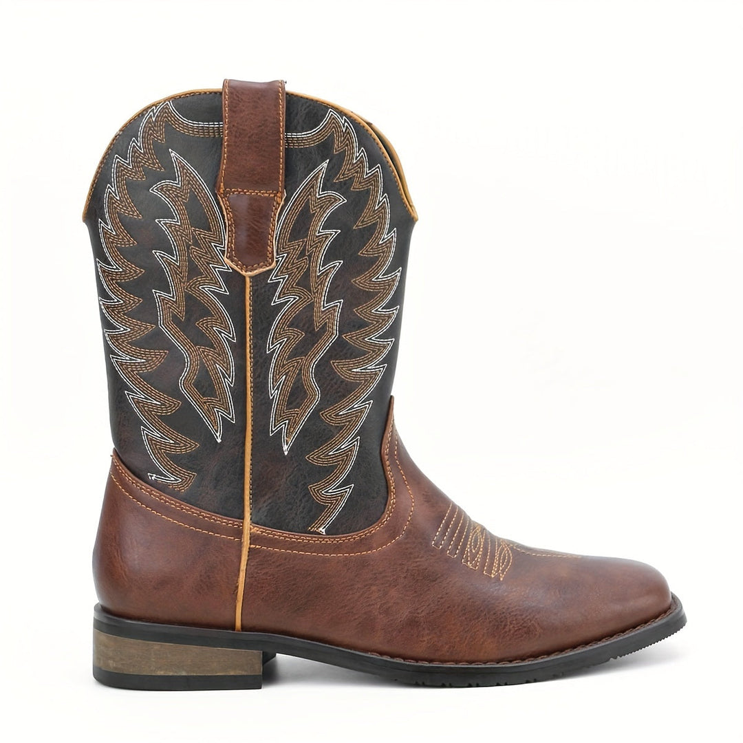 Rugged classic men's mid-calf cowboy boots for authentic western fashion. Durable men's footwear.