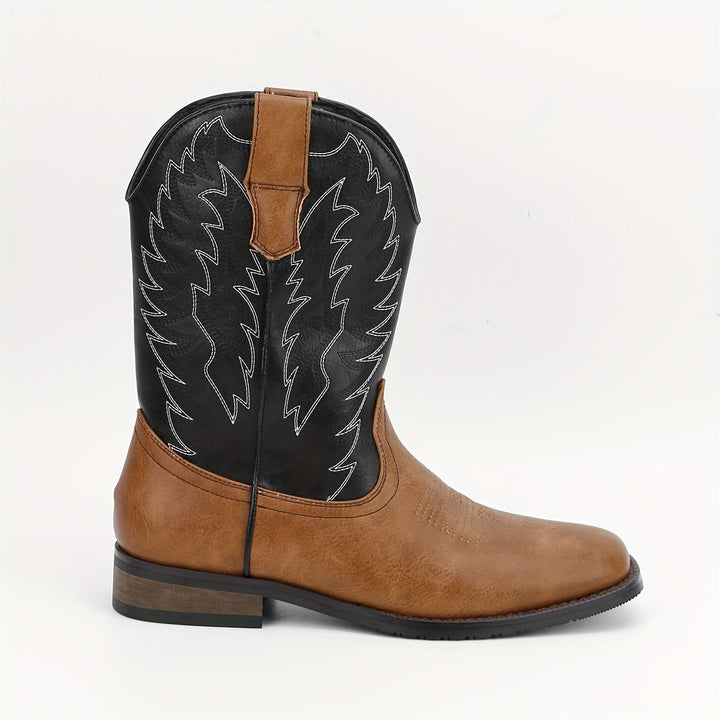 Durable men's western cowboy boots, mid-calf classic style, built for lasting rugged wear.
