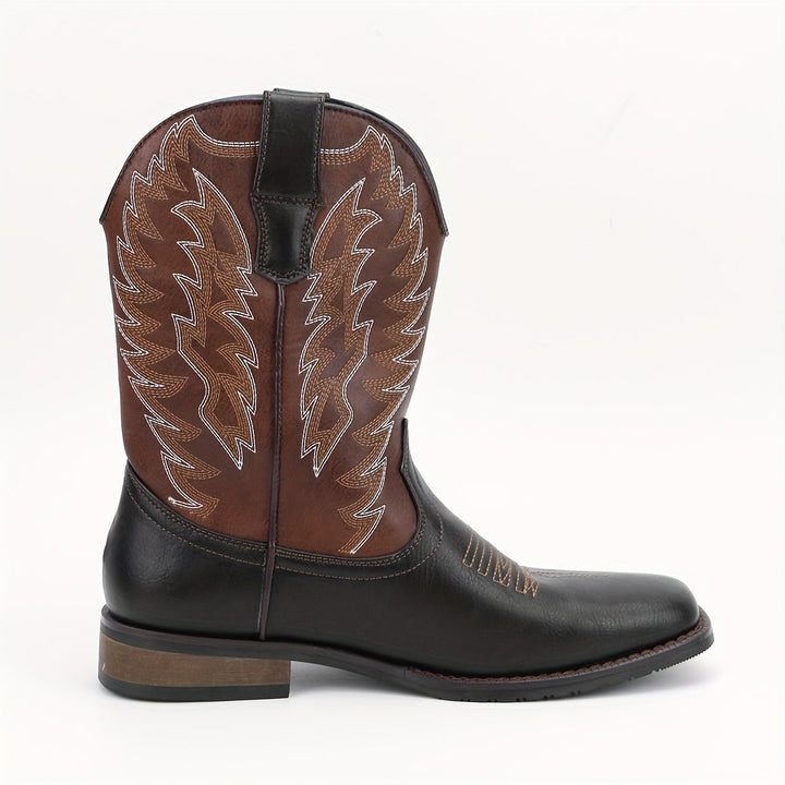 Stylish mid-calf men's cowboy boots, perfect for casual western wear & fashion footwear.