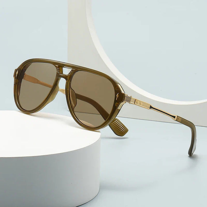 Tinted retro aviator sunglasses, a timeless and stylish unisex accessory.