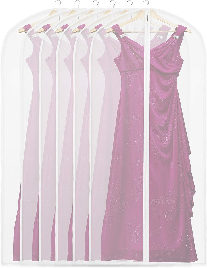 Clear full-length garment covers, 10-pack, for suit & dress storage, keeping clothes visible & dust-free.