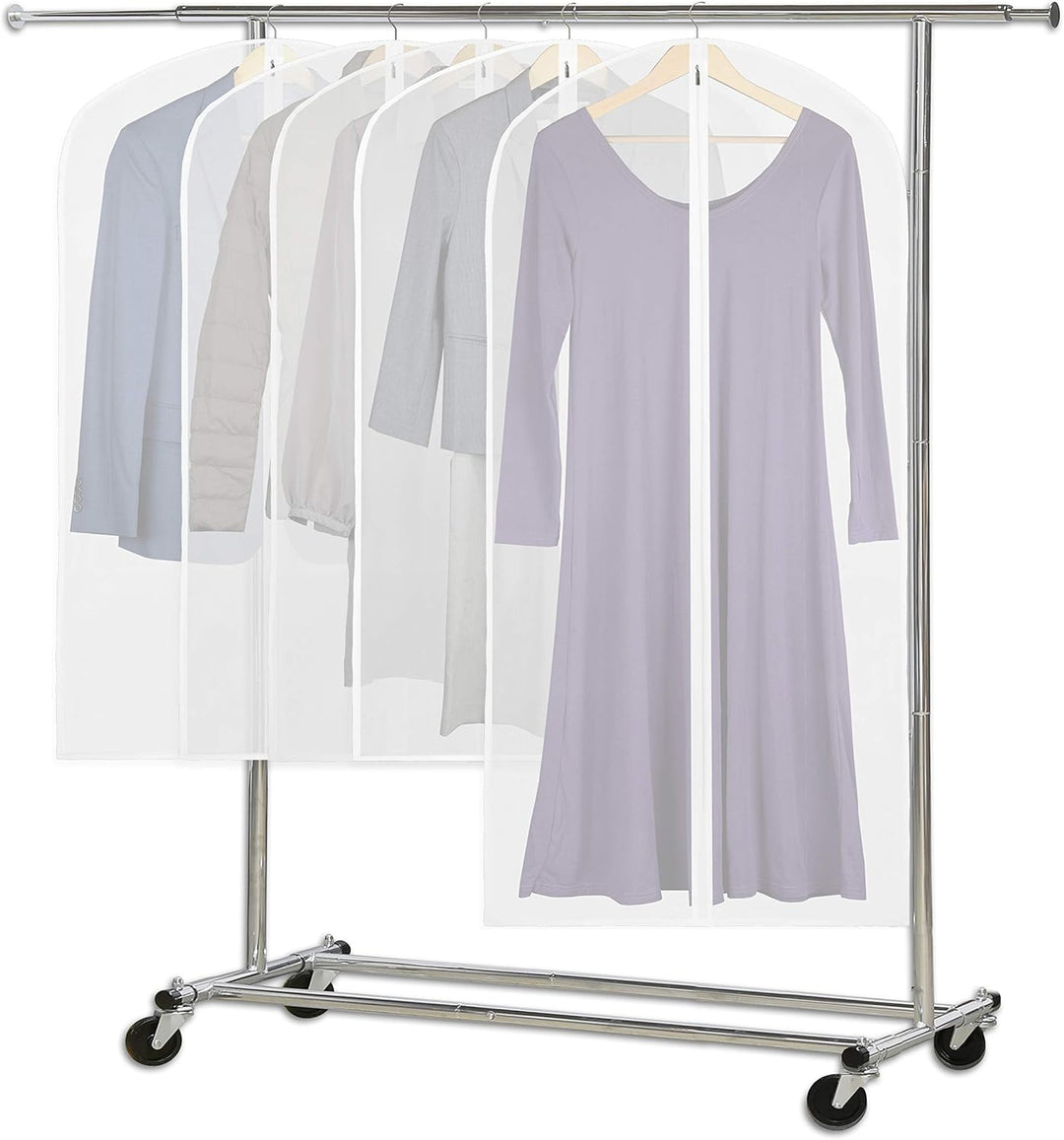 Multi-pack (10) of clear full-length garment covers, ideal for protecting and organizing suits & dresses.