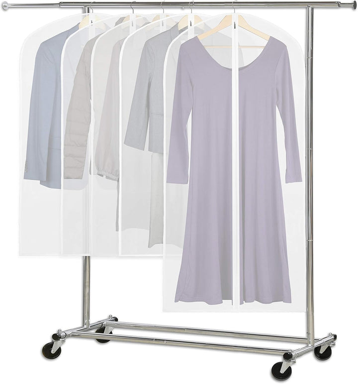 Multi-pack (10) of clear full-length garment covers, ideal for protecting and organizing suits & dresses.