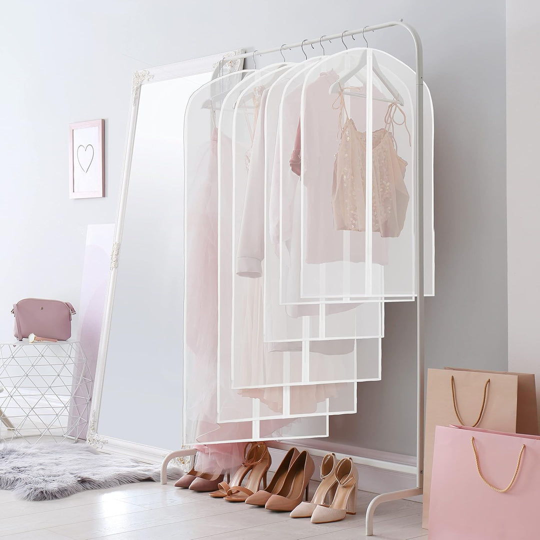 Full-length transparent garment covers, 10-count, for optimal suit and dress protection and storage.
