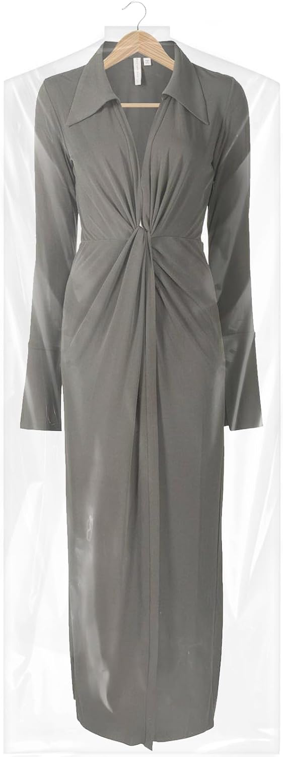 Heavy-duty clear garment bags for clothing storage, travel, & dry cleaning pickup.