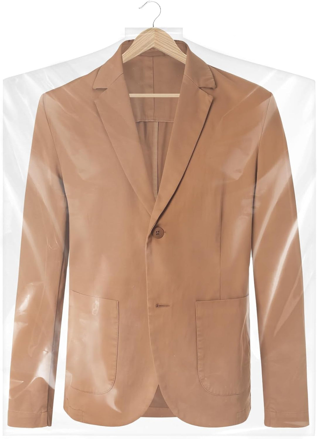 Closet organization solution: 50 clear garment bags for coats, dresses, & seasonal wear.