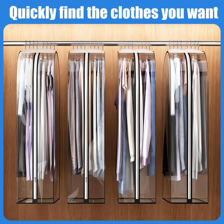 Multi-purpose clear gusseted garment covers (6-pack) for suits, dresses, coats. Wardrobe storage.