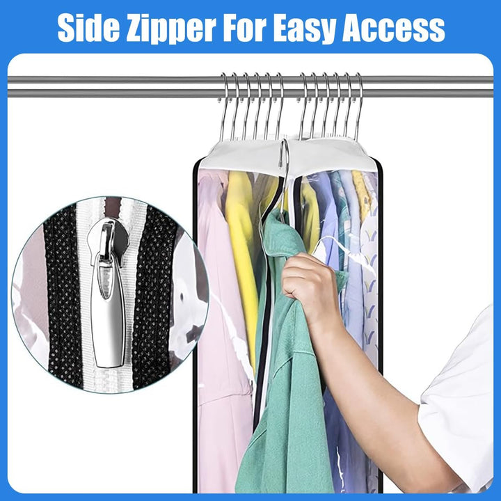 Practical clear storage bags with zippers for protecting garments from dust, moisture & pests.