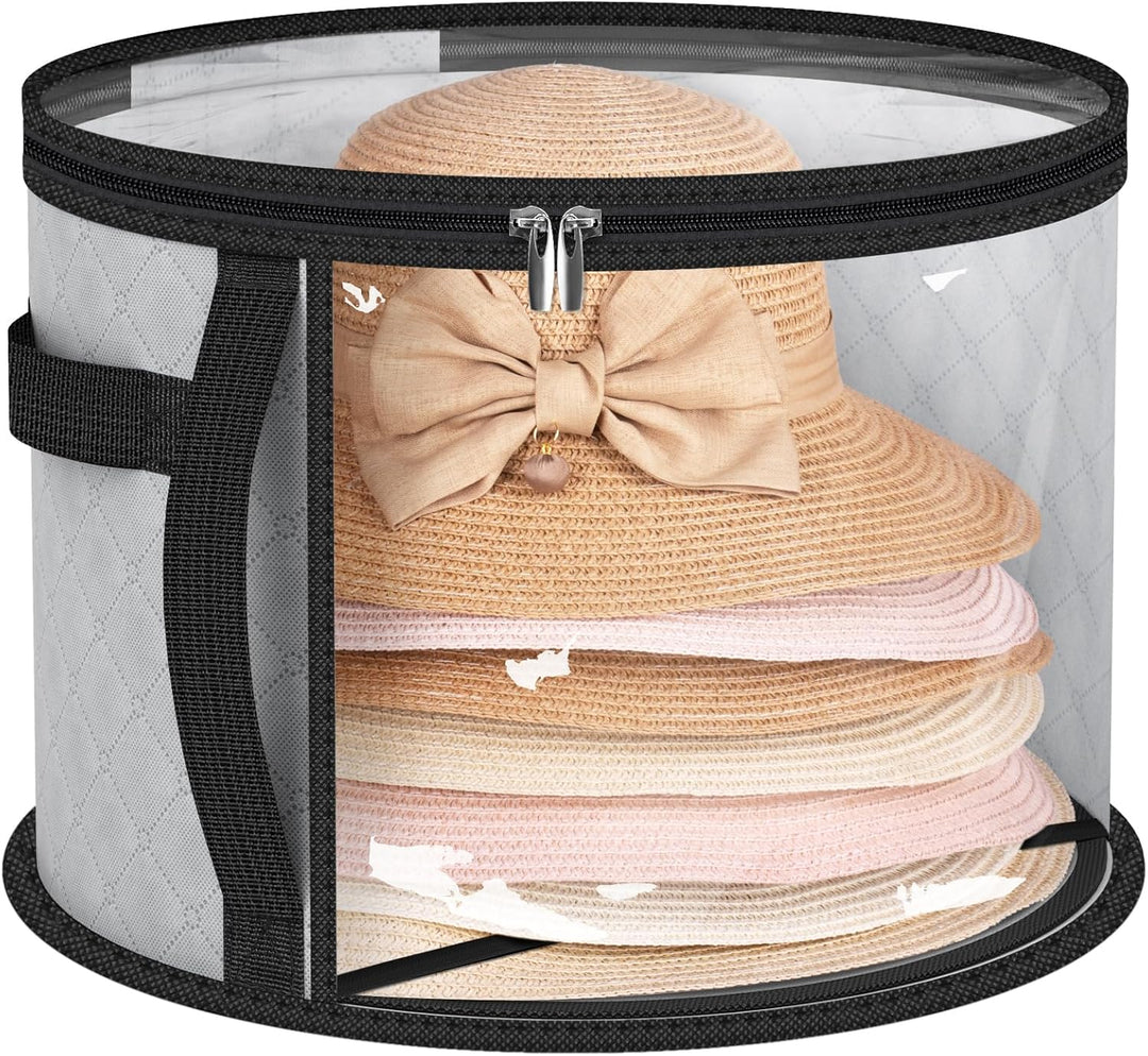 Clear, large, dustproof hat storage case for wide-brim hats. Perfect home organizer with handles.