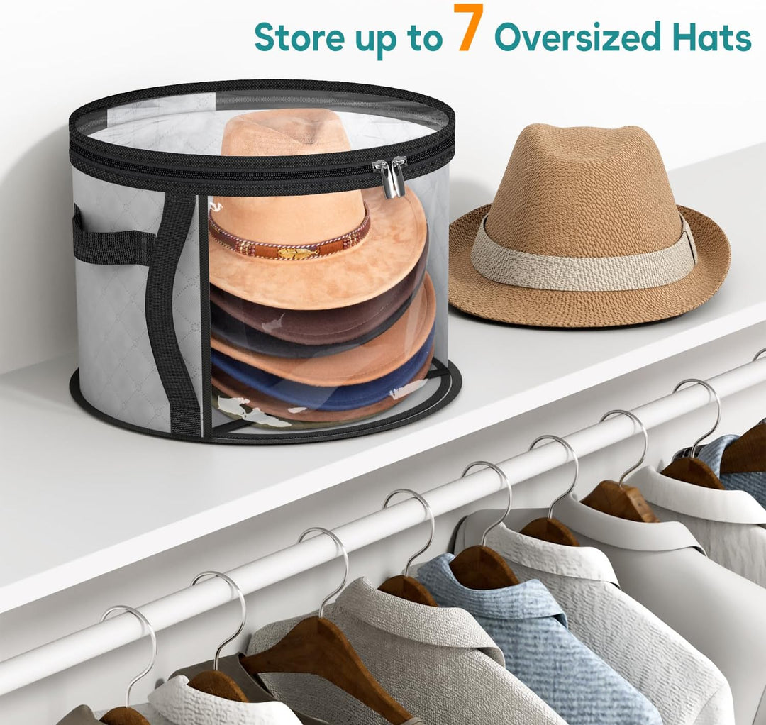 Transparent hat organizer case for wide-brim hats, keeping your collection visible & dust-free.