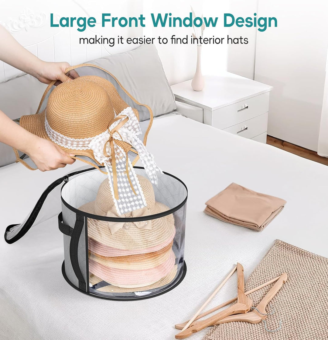 Foldable hat travel bag & storage case with handles for wide-brim hats. Dustproof & portable organizer.