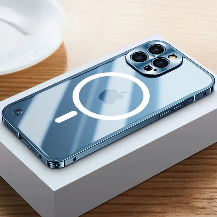 iPhone 15 transparent MagSafe case, offering robust protection against drops and scratches.