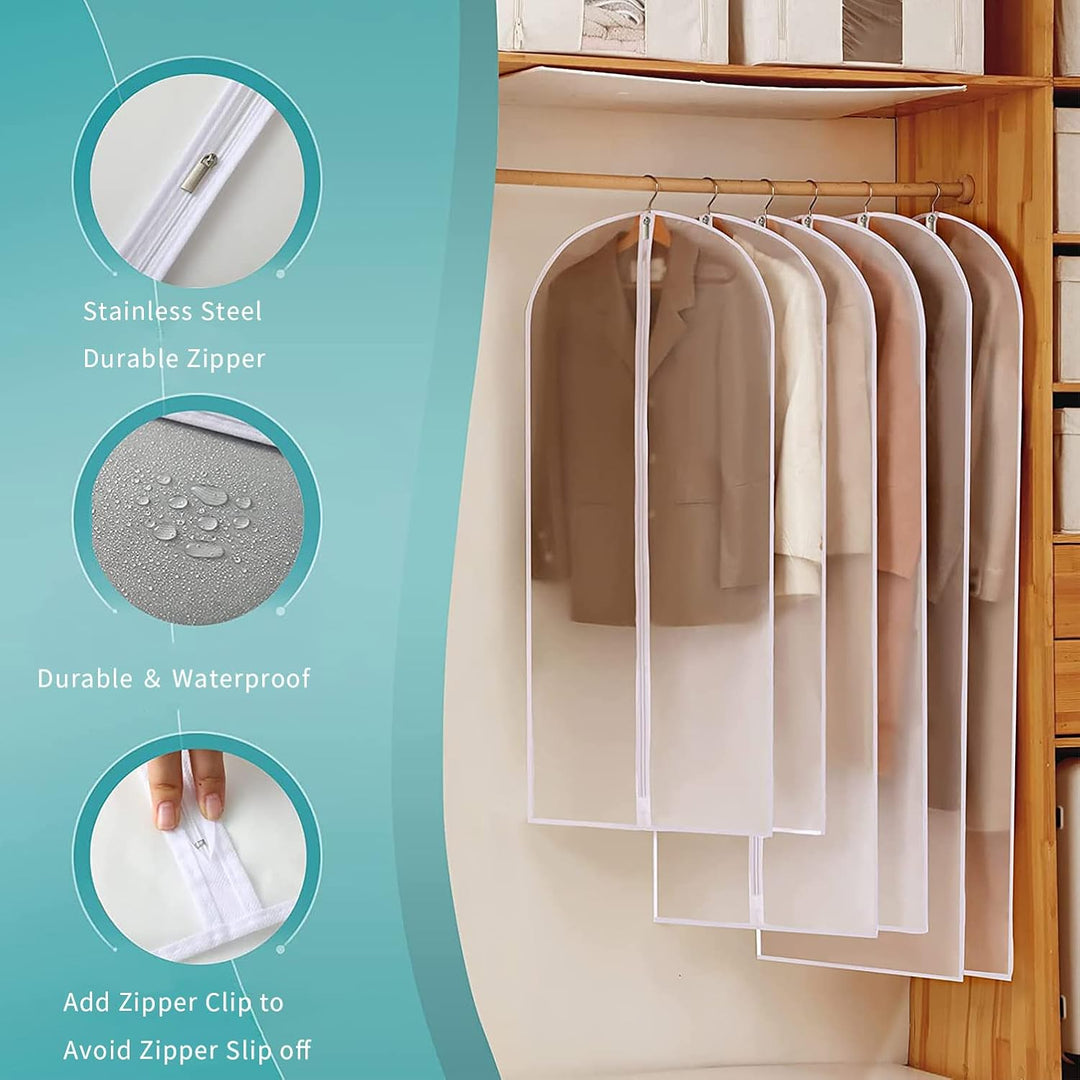 PEVA garment bags (12 pieces) for travel & wardrobe, clear and protective.