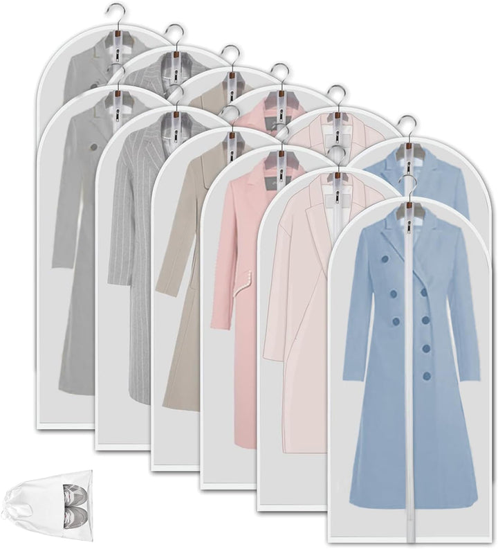 Unisex clear PEVA clothes covers for effective dustproof wardrobe storage.