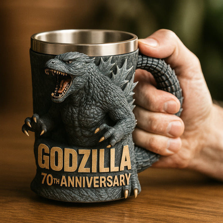 Close-up of a unique 3D sculpted monster ceramic coffee mug, perfect for daily fun & drinkware.