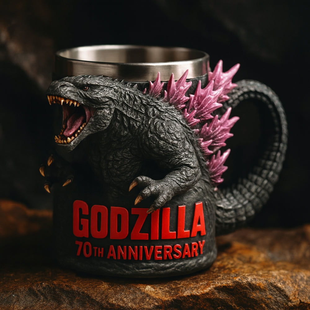 Ergonomic handle on a unique monster ceramic coffee mug, durable drinkware for daily use.