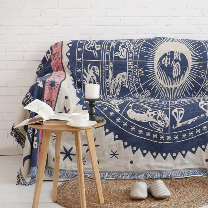 "Colorful bohemian tassel knitted sofa throw, featuring bright patterns and ethnic tassel details for vibrant home decor."