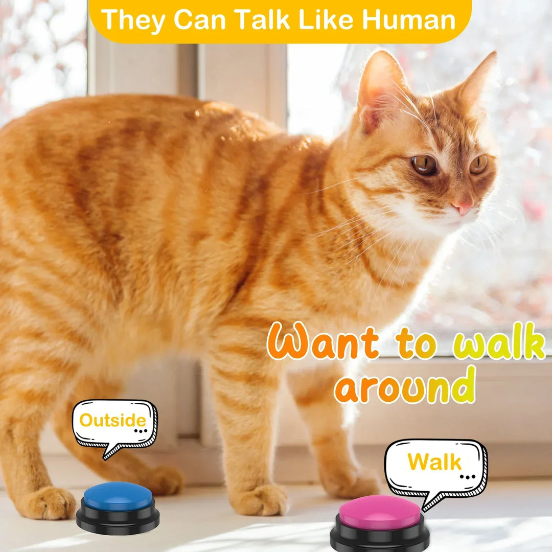 "Colorful dog training voice recording buttons for communication, shown in a set with vibrant colors, enhancing pet interacti