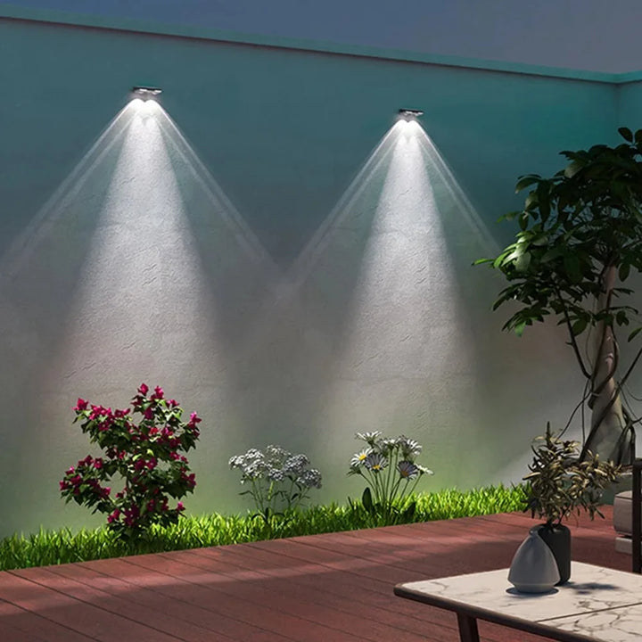 Solar Fence Lights: Vibrant 7-color LED outdoor wall lights, perfect for gardens and patios. Features auto on/off, wide LED lens, and weatherproof IP65 rating. Easy screw or adhesive installation.