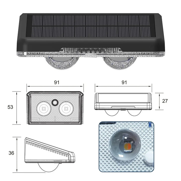 Solar Fence Lights: Vibrant 7-color LED outdoor wall lights, perfect for gardens and patios. Features auto on/off, wide LED lens, and weatherproof IP65 rating. Easy screw or adhesive installation.