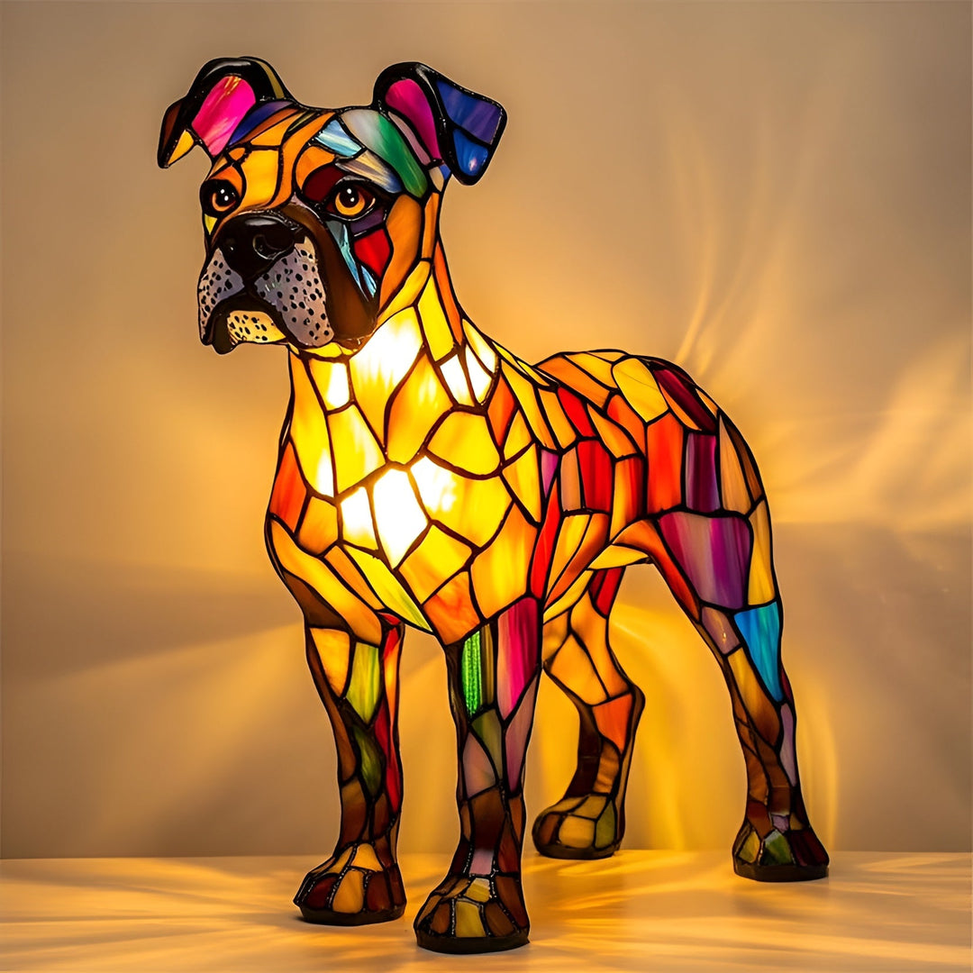 Artistic animal decor lamp, featuring a stained glass dog design for whimsical lighting.