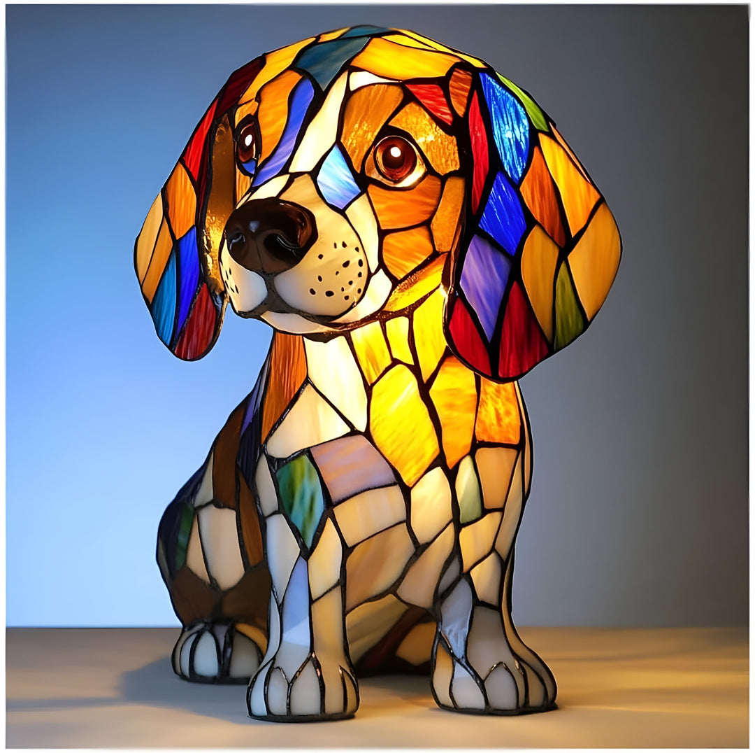 Stained glass dog table lamp, an eye-catching pet lover gift & vibrant home lighting.