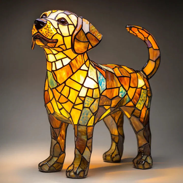 Pet lover's stained glass dog table lamp, a whimsical accent light for dog-themed decor.