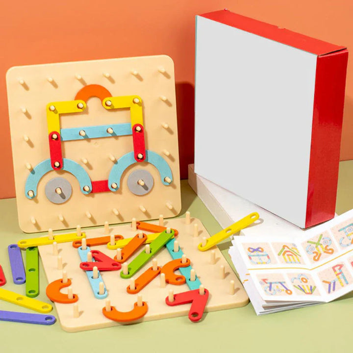 High-quality wooden magnetic pattern blocks puzzle set, textured for children's tactile learning & play.