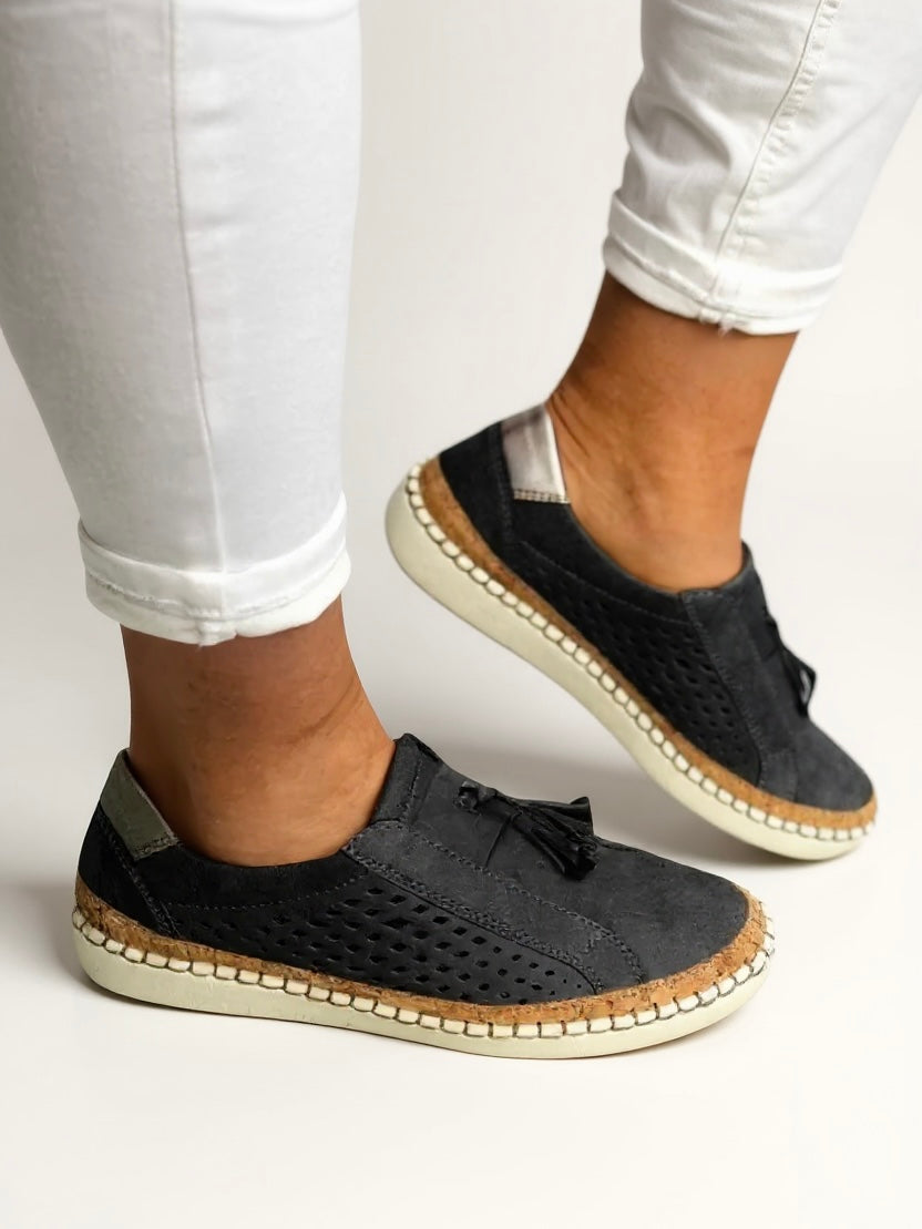 Comfortable women's tassel slip-on shoes for effortless style; elegant casual loafers and flats footwear.