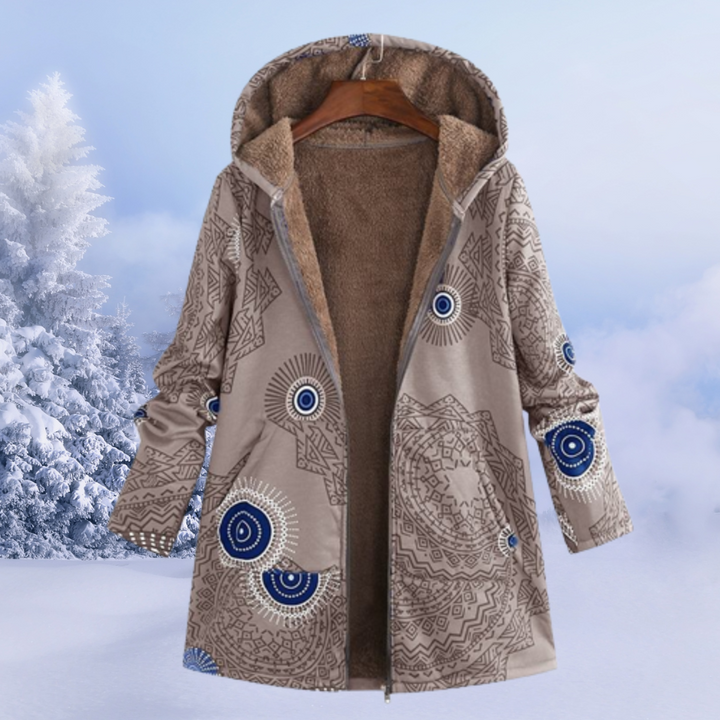 Women's floral print winter outerwear, a comfortable and warm hooded jacket perfect for cold climates.