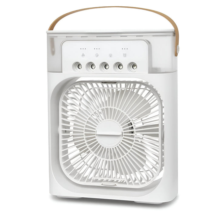 "Compact 3-in-1 portable air cooler humidifier, sleek design, adjustable fan speeds, ideal for small spaces, home or office u