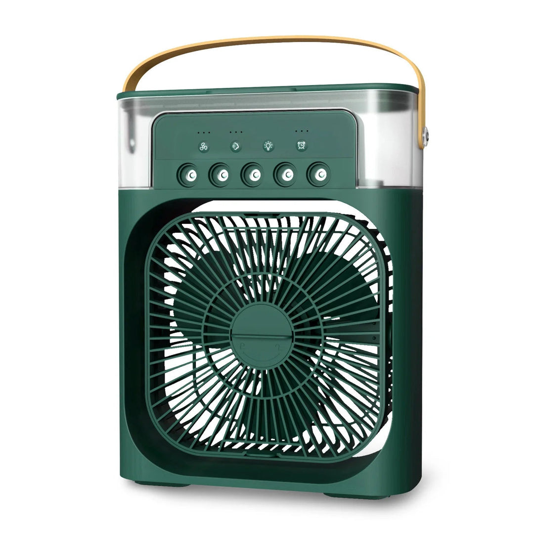 "Compact 3-in-1 portable air cooler humidifier, sleek design, adjustable fan speeds, ideal for small spaces, home or office u