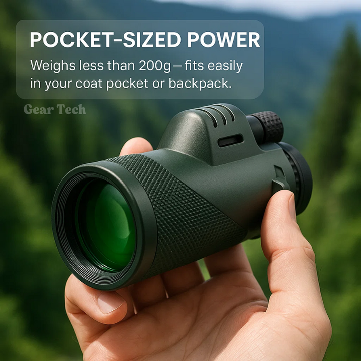 Waterproof 45x ultra-zoom monocular for clear, high-definition views during hiking and birdwatching.