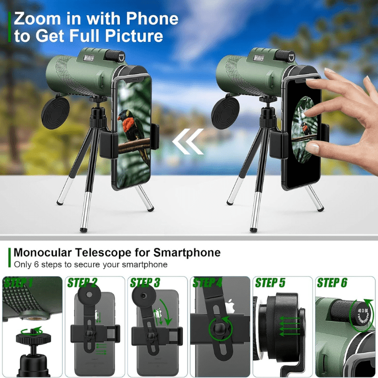 Durable, compact 45x ultra-zoom monocular, perfect for travel, birdwatching, and outdoor activities.
