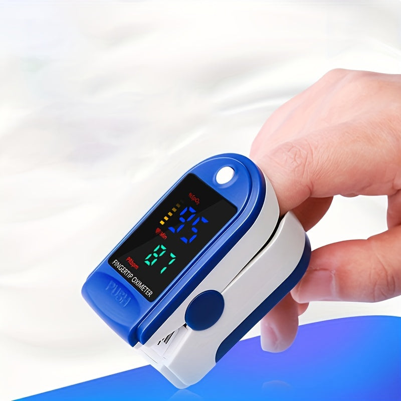Portable health monitor: finger pulse oximeter for personal wellness, tracking blood oxygen & heart rate.