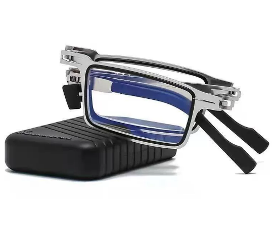 Unisex foldable round reading glasses with silver frame, lightweight for daily use & clear vision.