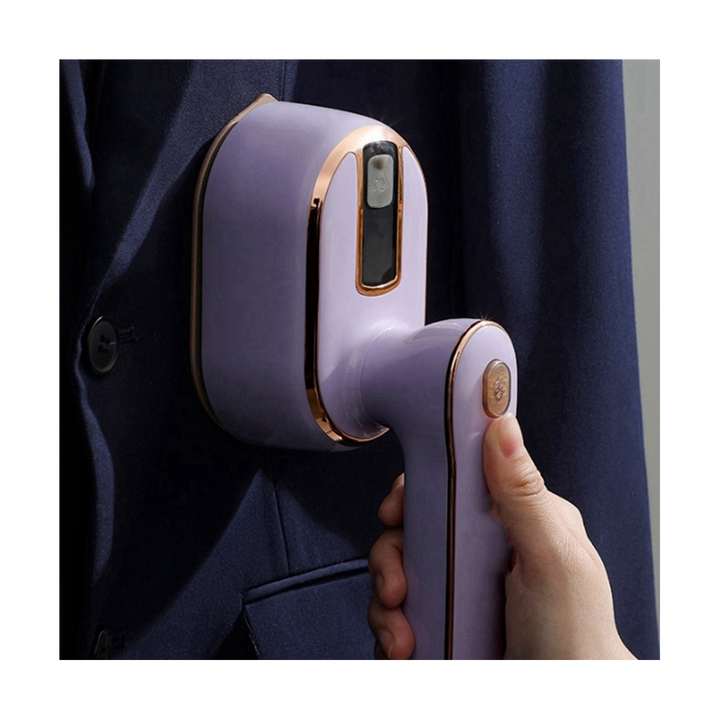 Compact handheld steam iron in blue, with a sleek design, ergonomic handle, and powerful steam for wrinkle-free clothes.