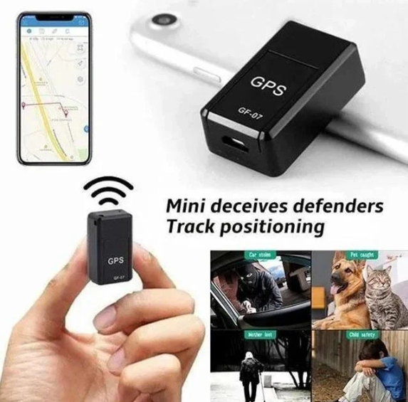 "Compact magnetic GPS tracker for vehicles, small black device with magnet base, ideal for discreet tracking and security."